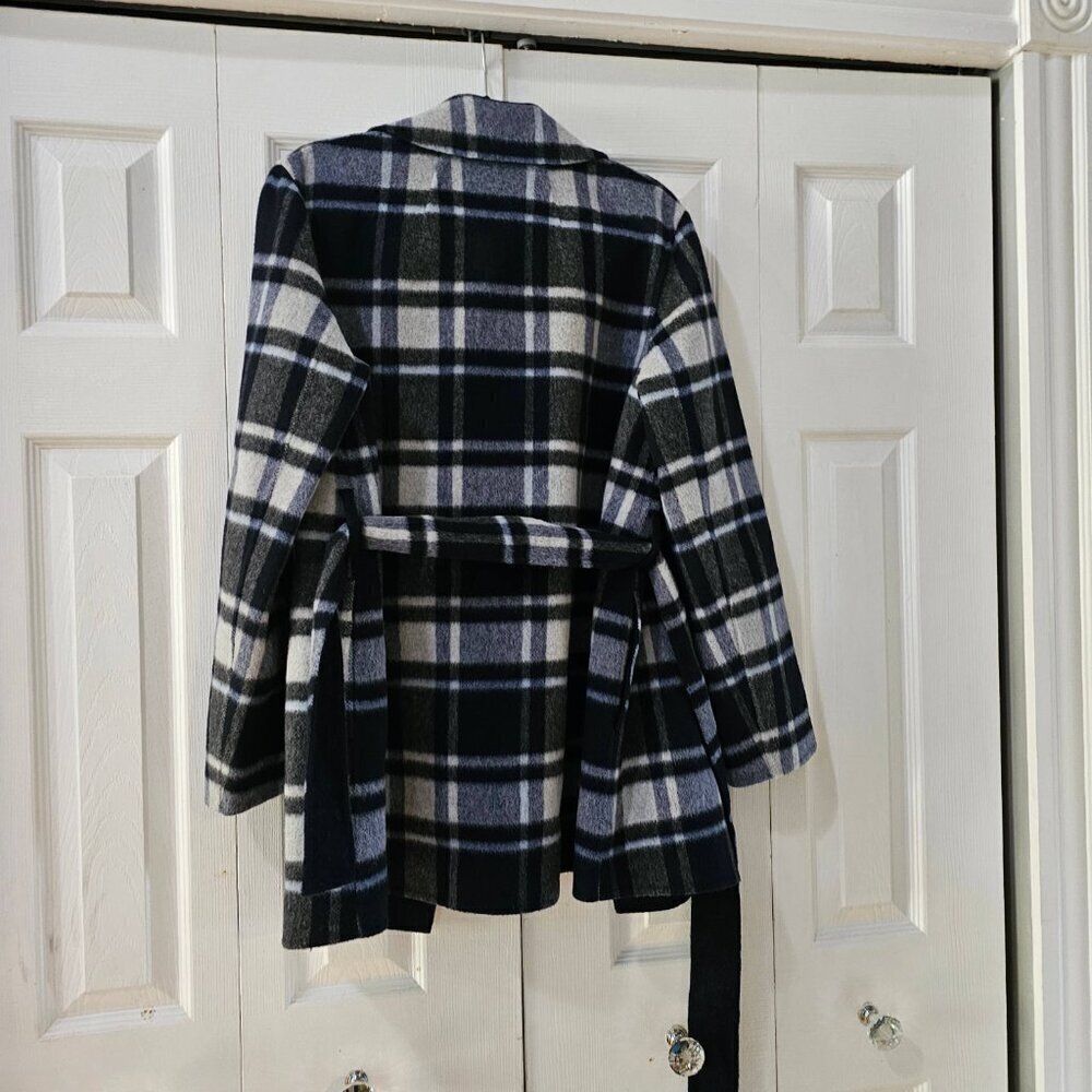 NWT Theory Women's Plaid Wool Alpaca Belted Wrap Overlay Coat Size Medium - Picture 10 of 14